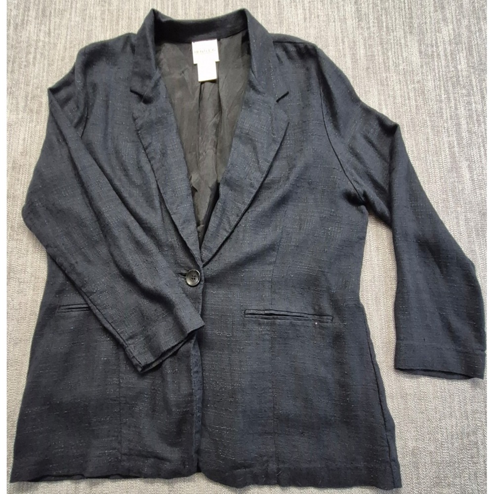 VTG TR Bentley textured linen blend blazer LG Navy Blue Old Money‎ Minimalist
